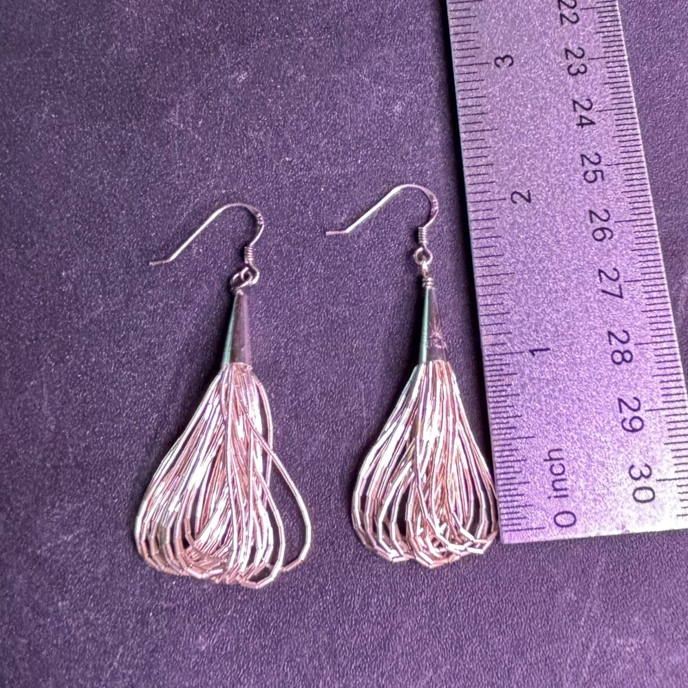 VTG Liquid Silver Tassel Dangle Earrings Sterling Silver 925 Southwestern SS1 - Picture 6 of 6